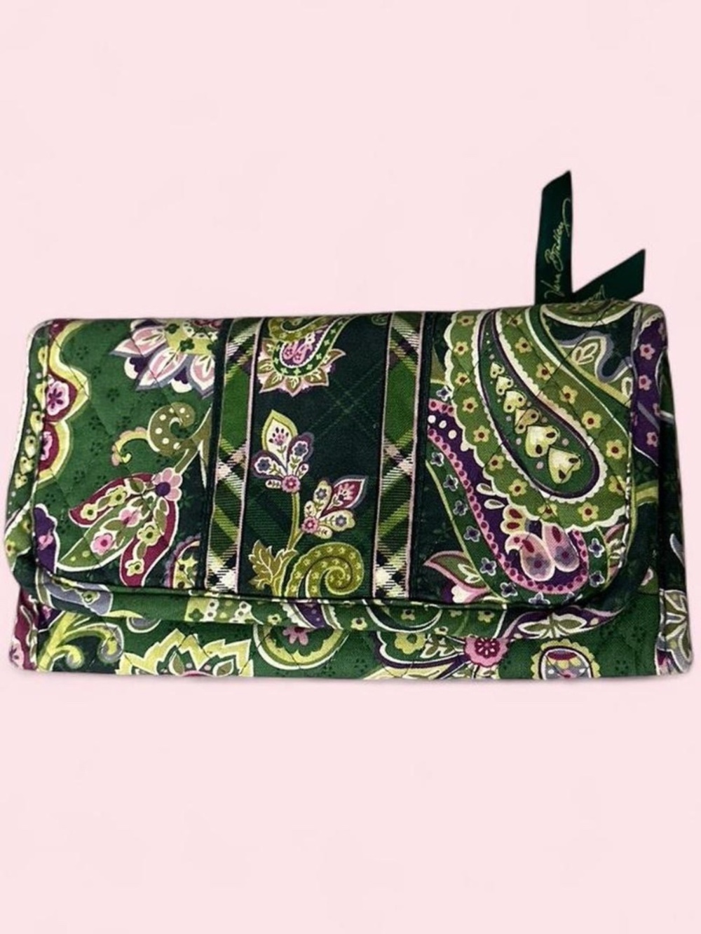 Vera Bradley Green and Purple Paisley Quilted Wallet